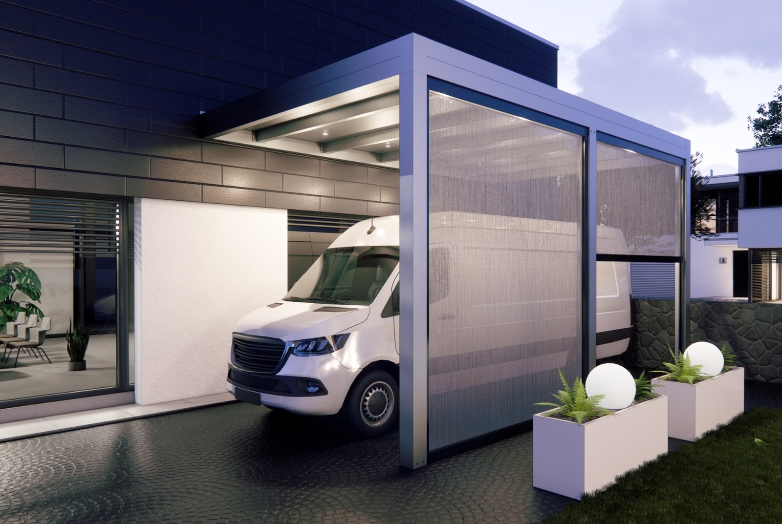 Solarcarport Rigi mit seitlichem Screen